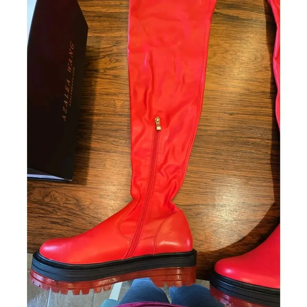 Azalea Wang Red Over Knees Boots Women's Size 8 - Picture 7 of 16